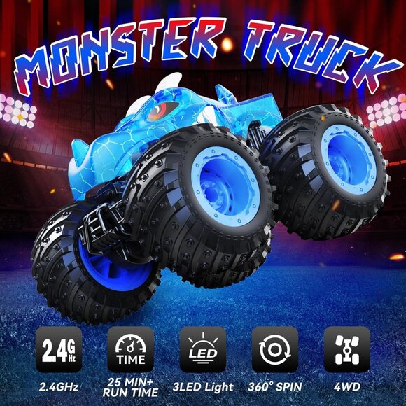2.4GHz Remote Control Monster Truck Toy with Light Spray RC Car for Kids Boys - Picture 2 of 6